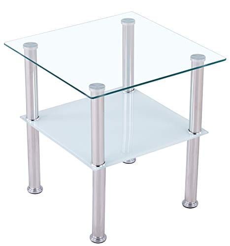 Glastisch perfekt geeignet als Beistelltisch/Wohnzimmertisch 40x40x47cm CasaXXl Couchtisch Glas mit Sicherheitsglas & Facettenschliff Eckig, Satiniert