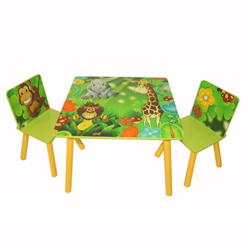 Dschungel Tiere 162b Weiß Holz Tisch und Stühle für Kinder Motiv