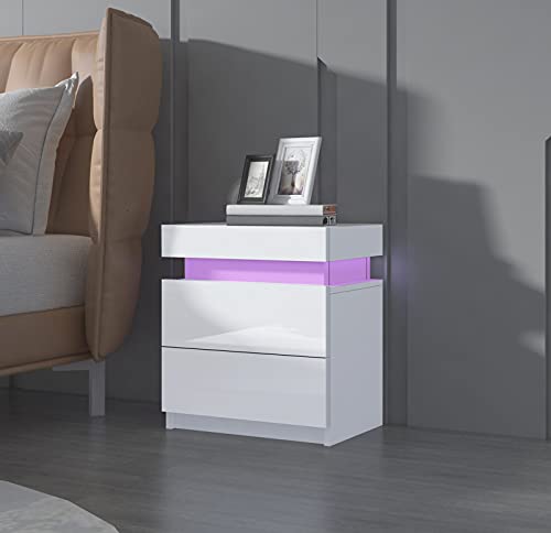 LED-Licht Weiß Hochglanz Nachtschrank Kommode Nachttisch Schublade Schlafzimmer 