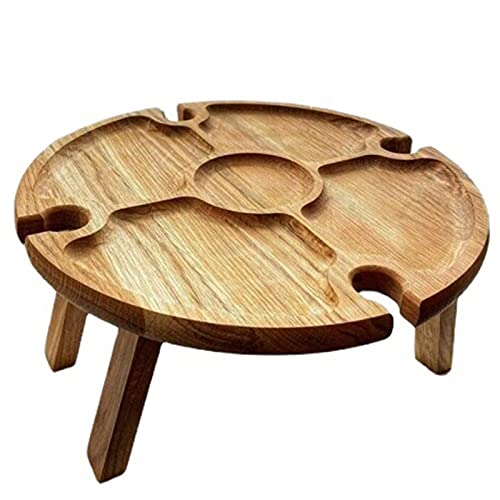 1/2x Weintisch im Freien mit faltbarem rundem Desktop-Mini-Picknick aus Holz 